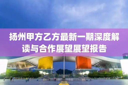 揚(yáng)州甲方乙方最新一期深度解讀與合作展望展望報(bào)告
